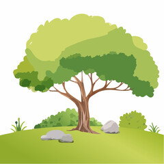 Vector watercolor green tree or meadow side view isolated on white background for landscape and architecture drawing,elements for environment or and garden,Shrub for section,moss with .