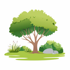Vector watercolor green tree or meadow side view isolated on white background for landscape and architecture drawing,elements for environment or and garden,Shrub for section,moss with .