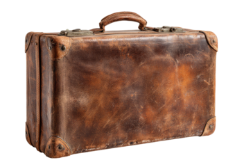 Antique, weathered, brown leather suitcase