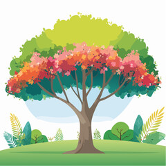 watercolor blooming flower tree or forest side view isolated on white background for landscape and architecture drawing,elements for environment or and garden,botanical element for .