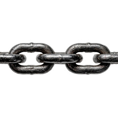 Obraz premium Close-up of a heavy-duty metal chain against a black background. The chain links are tightly connected, showing signs of wear and age
