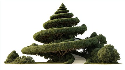 Spiral staircase within a tree structure isolated on a white background