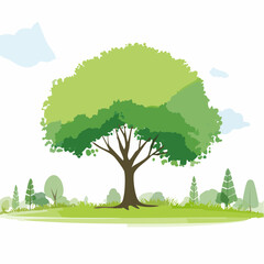 watercolor green tree side view isolated on white background for landscape and architecture layout drawing, elements for environment and garden