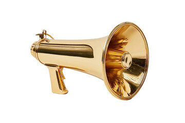 Polished golden megaphone on black background