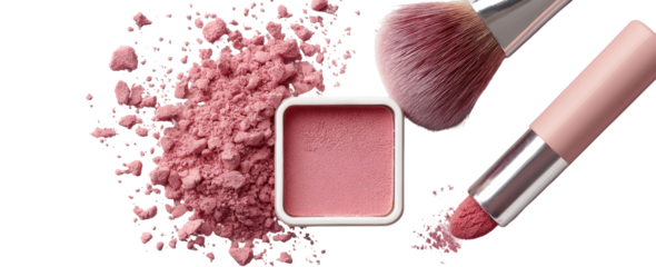 Pink cosmetic powder and brushes