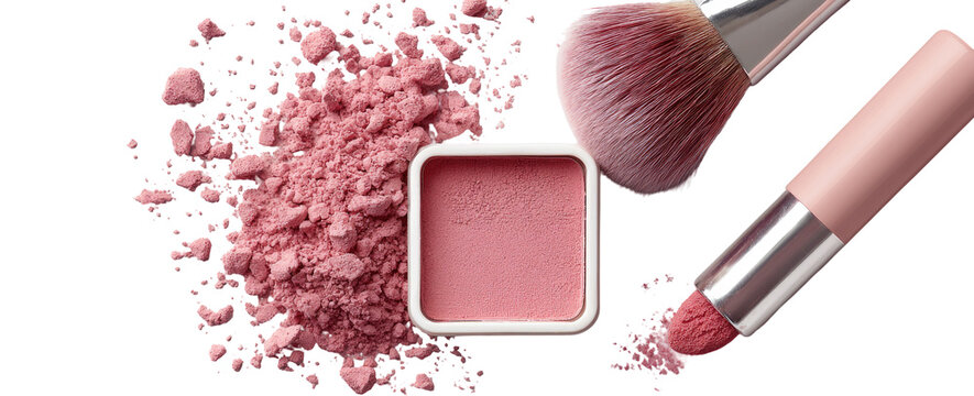Pink cosmetic powder and brushes