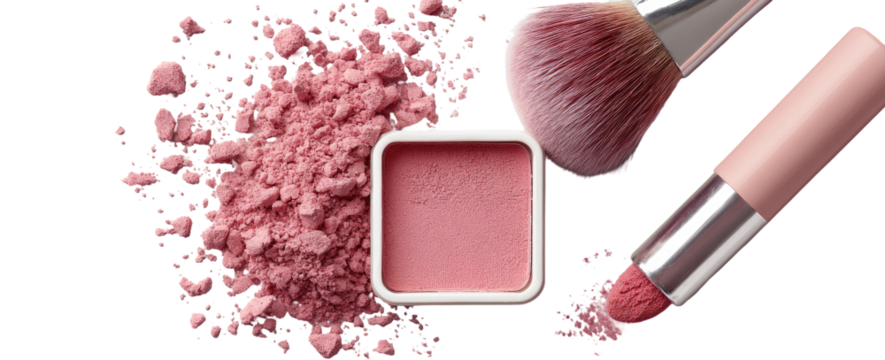 Pink cosmetic powder and brushes