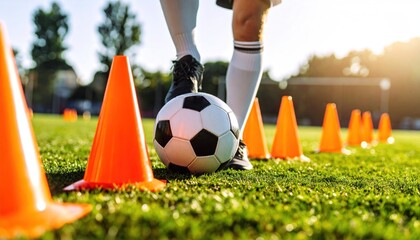 Soccer player practicing dribbling