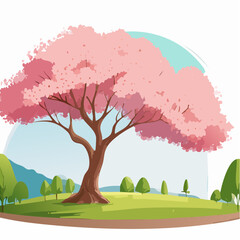 Vector watercolor of blooming Sakura tree side view isolated on white background for landscape and architecture drawing, elements for environment and .