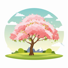Vector watercolor of blooming Sakura tree side view isolated on white background for landscape and architecture drawing, elements for environment and .