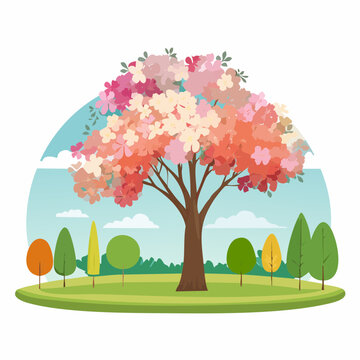 colorful tree in park scene clip art preview