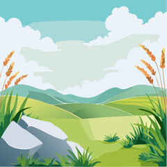 Obraz premium Watercolor Vector Illustration of Grass and Rock Elements for Landscape and Architectural Design, Botanical Features for Garden and Environment, Ideal for Meadows or Moss Sections.