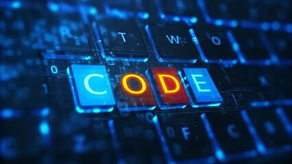 Binary Code Programming Keyboard Background – Futuristic Digital Coding Abstract Cyber Technology Design.