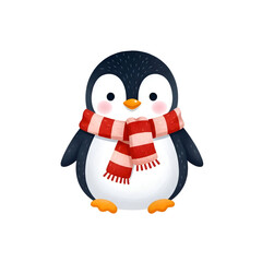 Fototapeta premium Adorable Penguin Wearing Scarf, Transparent Background, Winter Animal Illustration, Cute Graphic Resource for Designs.