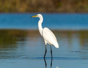 Elegant egret wading in shallow water