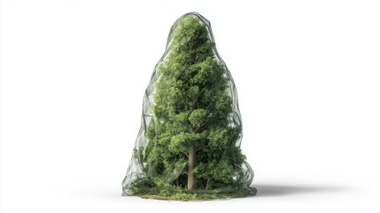 Tree covered with transparent fabric isolated on a white