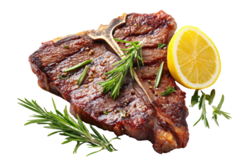 Grilled T-bone steak with lemon and rosemary