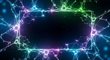 Futuristic plexus frame with vibrant gradient and particle effects for presentation background or digital design