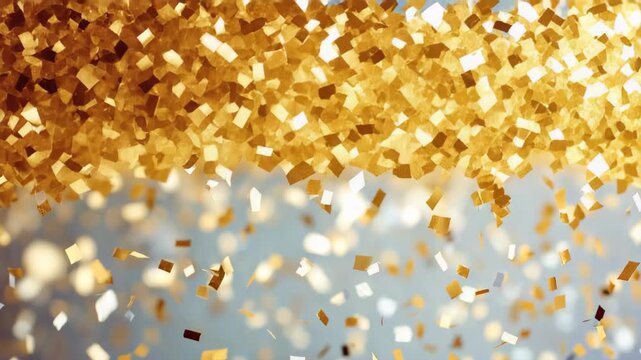 Golden Glitter Confetti Falling with Sparkling Particles for Celebration