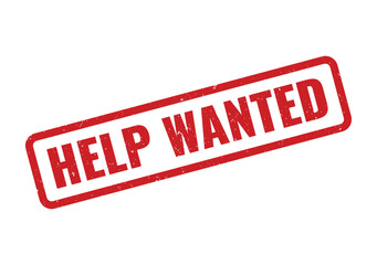 A red Help Wanted stamp conveys urgency and need for employees