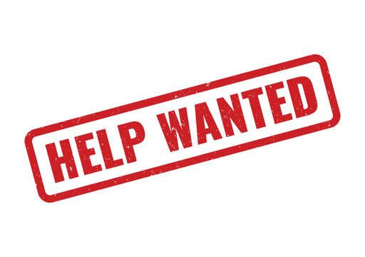 A red Help Wanted stamp conveys urgency and need for employees