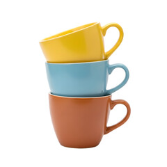 Stacking Colorful Mugs with Transparent Background,  Creating a Vibrant Kitchen Scene.
