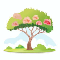 Vector watercolor blooming flower tree side view isolated on white background for landscape and architecture drawing, elements for environment or and garden,Sakura trees for .