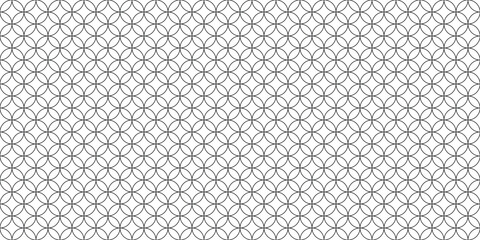 Fototapeta premium Geometric circle pattern seamless vector illustration. Repeating overlapping circular shapes forming flower-like lattice design. Black line art for wallpaper, textile, and background decoration.