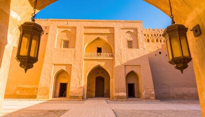 Fototapeta premium Sunny courtyard of a beige historical building