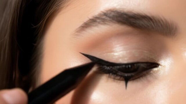 Close-up: Woman Applying Graphic Eyeliner for a Bold, Modern Makeup Look