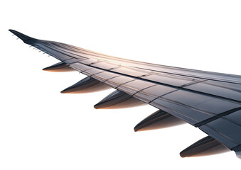 Close-up view of an airplane wing's trailing edge, showing segmented flaps