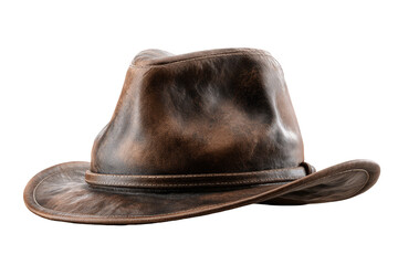 Brown leather cowboy hat, slightly worn
