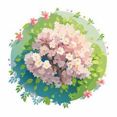 Vector watercolor of blooming tree top view isolated on white background for landscape plan and architecture drawing, elements for environment and garden,botanical elements ,blooming autu