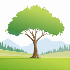 Vector watercolor of tree side view isolated on white background for landscape and architecture drawing, elements for environment and garden, painting botanical for secti