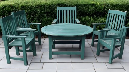 Obraz premium Rustic Green Patio Set, Round Table and Four Chairs