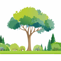 Vector watercolor tree or forest side view isolated on white background for landscape and architecture drawing,elements for environment or garden,botanical element for exterior section in .