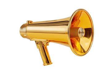 Polished golden megaphone against black background