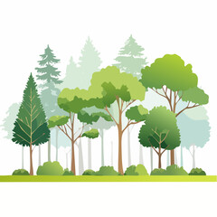 Isolated Vector Watercolor Illustration of a Tree or Forest in Side View on White Background, Ideal for Landscape and Architectural Design, Botanical Elements for Garden and Environmental Themes.