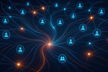 Obraz premium Social media network visualization with interconnected nodes and bright blue connectivity patterns for digital technology themes