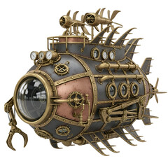 Steampunk Submarine Design: Craft a Unique Vessel with Transparent Background