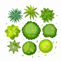 Isolated Vector Collection of Tropical Green Tree Canopies on White Background, Ideal for Landscape Planning and Architectural Illustrations, Environmental Design Elements