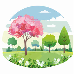 Vector watercolor blooming flower,tree or forest side view isolated on white background for landscape and architecture drawing,elements for environment and garden,botanical for section in spri