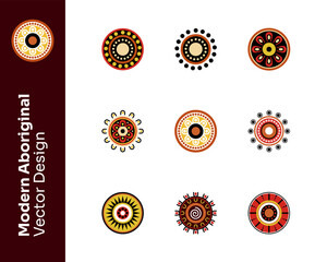 Modern Aboriginal Circular Vector Art Indigenous Patterns Set
