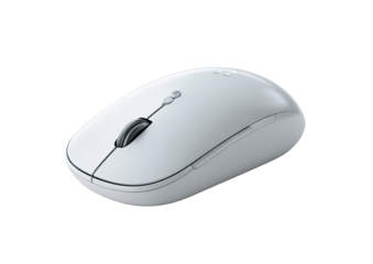 White wireless computer mouse, angled view