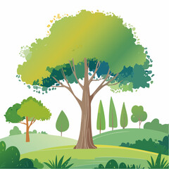 Abstract vector watercolor ,tree or forest side view isolated on white background for landscape and architecture drawing,elements for environment and garden,botanical for section and elevati