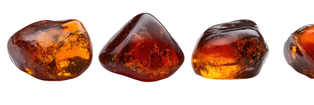 Four polished amber gemstones