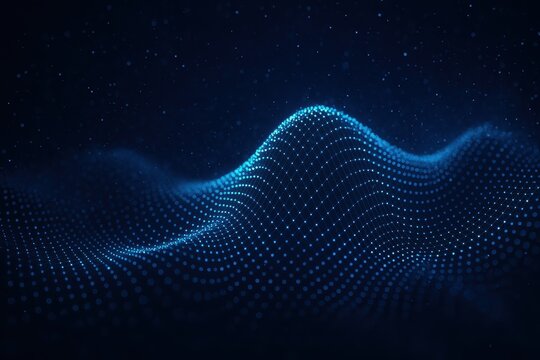 Technological wave pattern with glowing particle effects and cyber aesthetics creating futuristic digital background