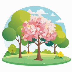 Vector watercolor blooming flower tree or forest side view isolated on white background for landscape and architecture drawing,elements for environment or and garden,botanical for section in .