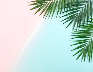 Fototapeta premium Pastel background with tropical palm leaves