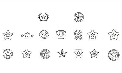 Collection of star and trophy award icons in outline style